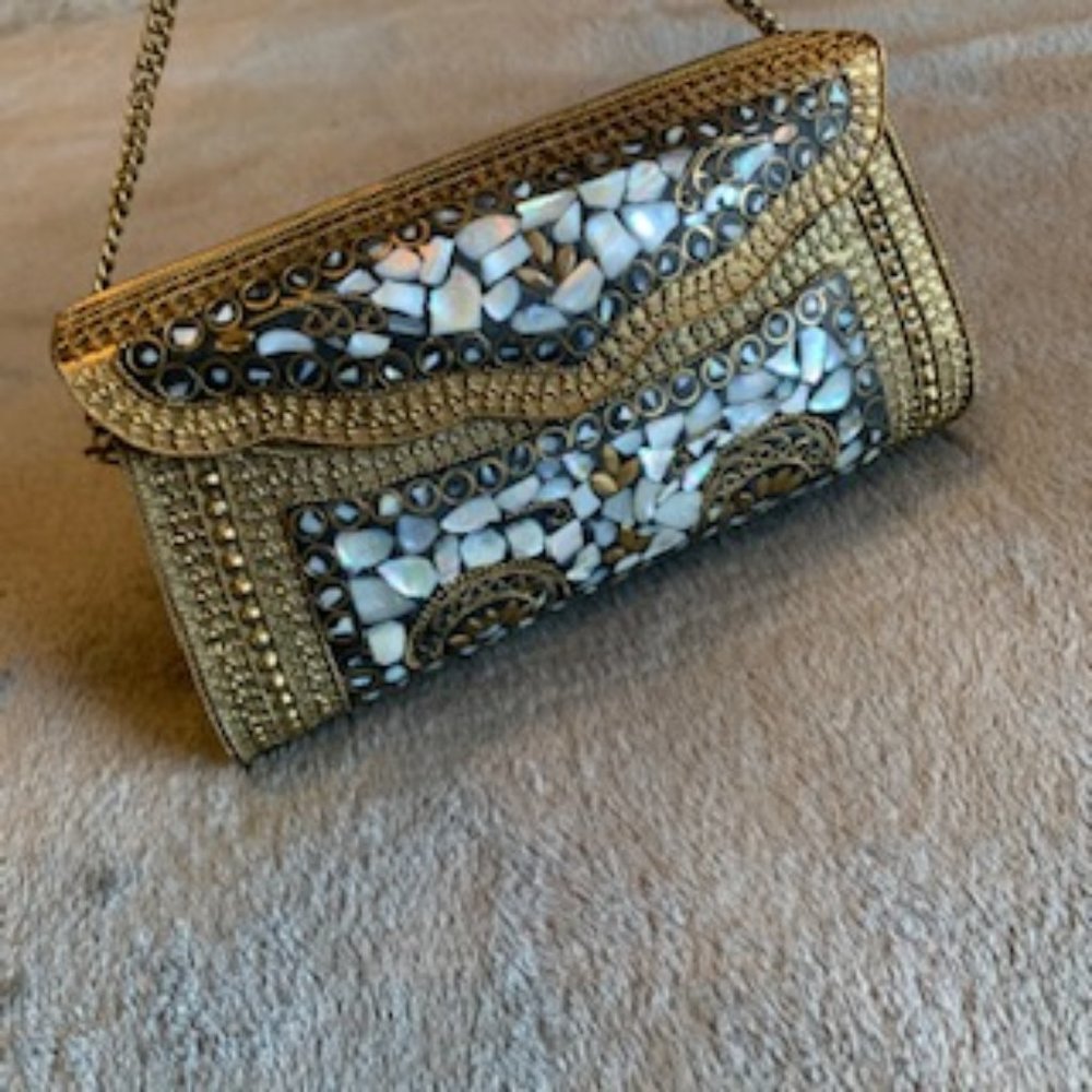 One of a Kind metal & mother of pearl evening bag